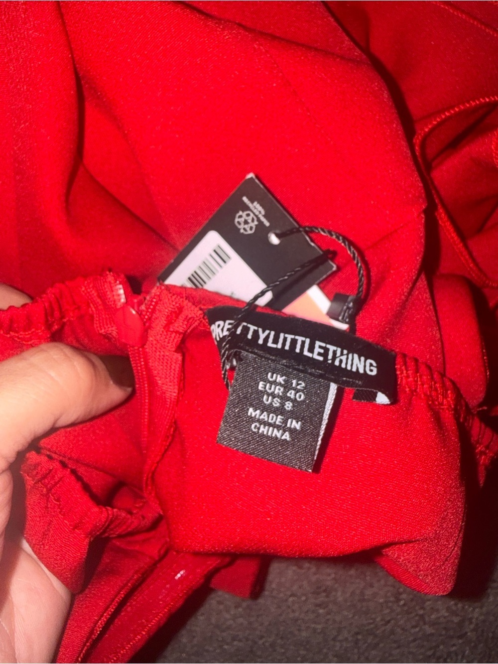 PrettyLittleThing Red Strapless Rose-Appliqué bandeau skort playsuit - Picture 8 of 8